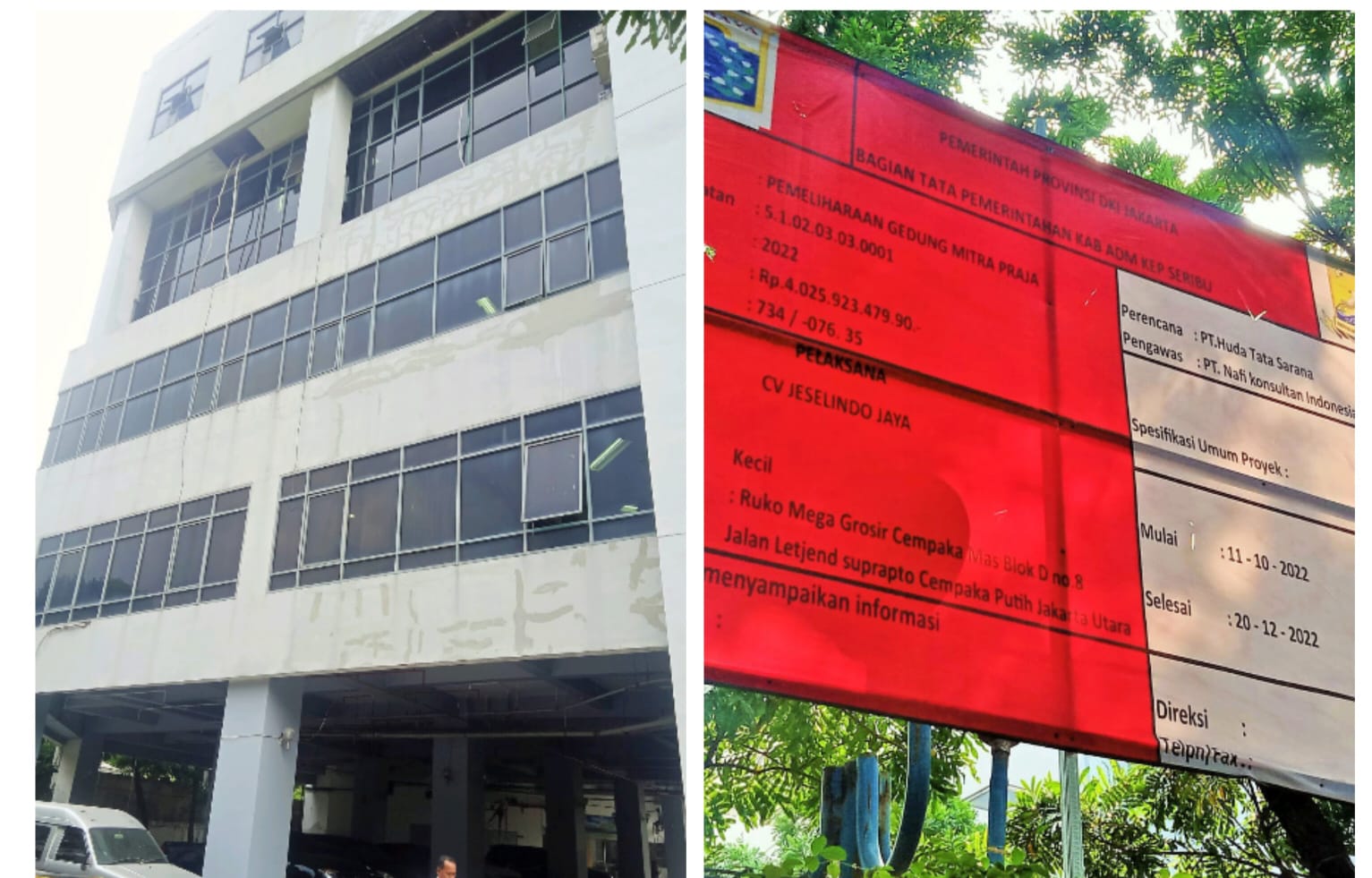 Diduga Untuk Kegiatan Pengelupasan cat eksisiting façade tidak dilakukan, melainkan langsung ditimpa dengan menggunakan cat remover.
