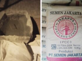 Keterangan Foto : Menggunakan Semen Merk Jakarta, Mestinya Merk Porland.