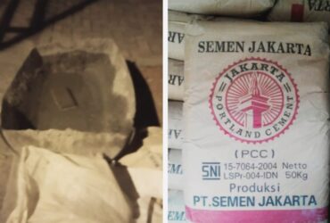 Keterangan Foto : Menggunakan Semen Merk Jakarta, Mestinya Merk Porland.