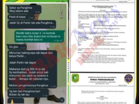 Foto Kiri Hasil tangkap Layar percakapan Melalui WhatsApp SF (Sekretaris Dishub), bersama NA (Pengelola Parkir), dan kanan diduga kontrak Palsu Dishub dan LMCM.