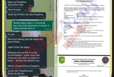 Foto Kiri Hasil tangkap Layar percakapan Melalui WhatsApp SF (Sekretaris Dishub), bersama NA (Pengelola Parkir), dan kanan diduga kontrak Palsu Dishub dan LMCM.