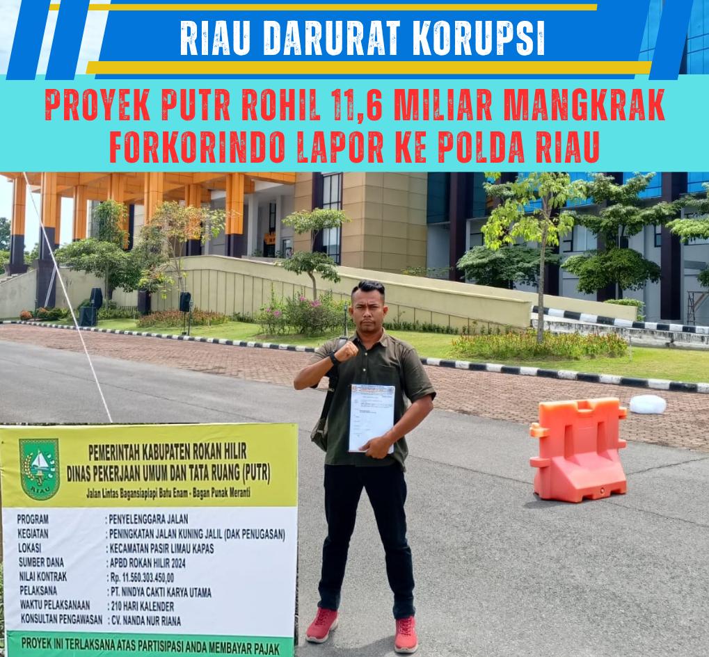 Foto : Tp. Batubara Ketua DPD LSM Forkorindo Provinsi Riau, saat melaporkan PUTR Rohil ke Polda Riau terkait Dugaan Korupsi.
