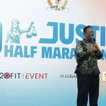Foto : Dir LHC PLN Yusuf Didi Setiarto saat menyampaikan kata sambutan di launching even Justisia Half Marathon 2025 di Gedung DPR MPR yang disponsori PLN. (Dok/RNC).